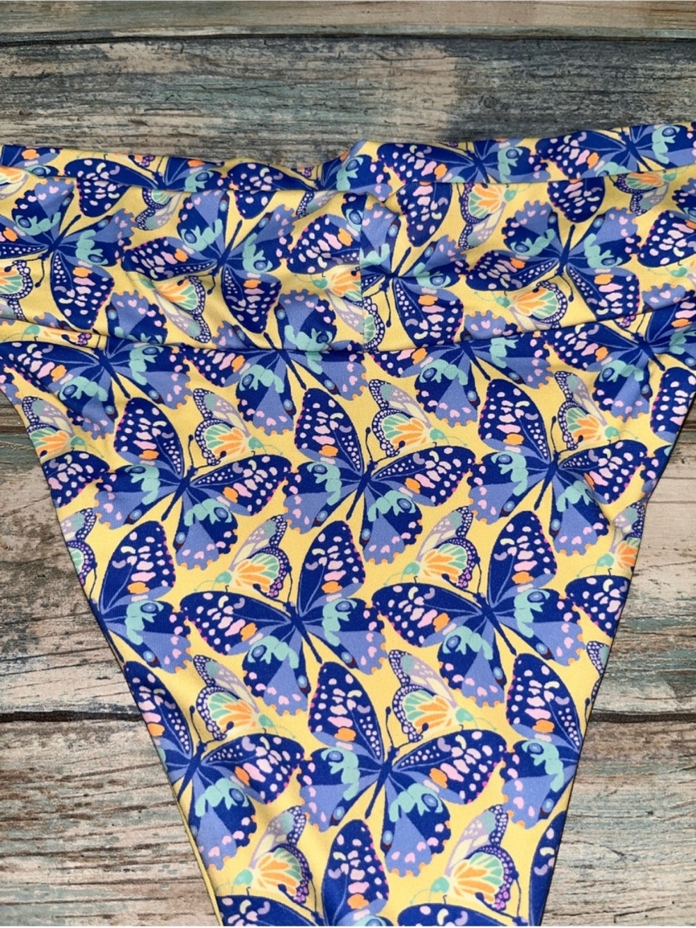 Frankies Bikinis Floral Bikini Bottoms Blue Yellow Cheeky Swim Medium - Picture 6 of 6